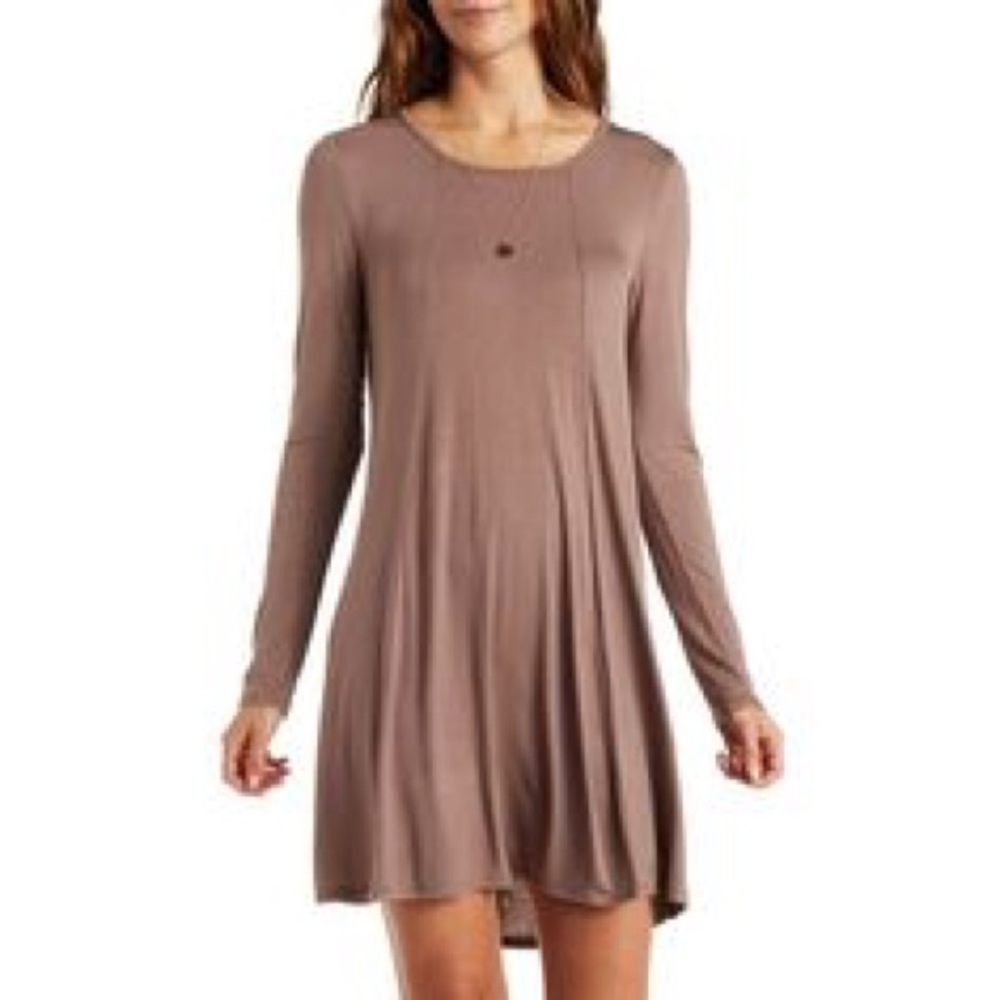Long sleeve taupe color dress